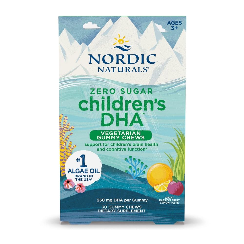 北欧自然界 零糖儿童 DHA 蔬菜 Gummy Chews - Passion 水果柠檬 Flavor - 30 Gummys - Vegan Algae Omega-3 儿童大脑和认知支持补充 - 30 服务