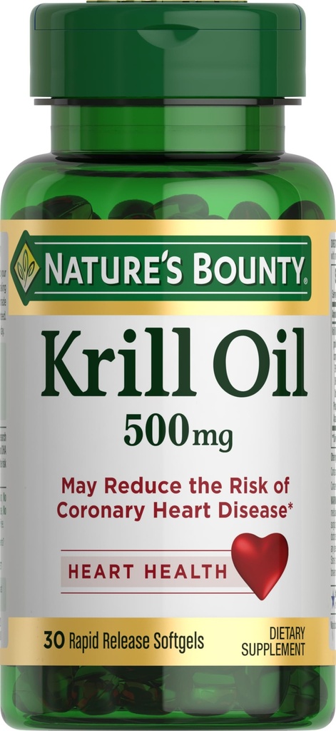自然丰盛的Krill油 心脏健康 饮食补充500mg 快速释放软胶 30个计数