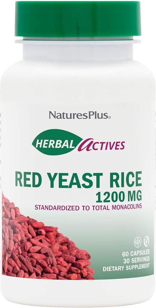 Natures Plus 草原活性红酵母水稻 1200 mg - 60 capsules - 非GMO, Vegan, Gluten Free - 30 services