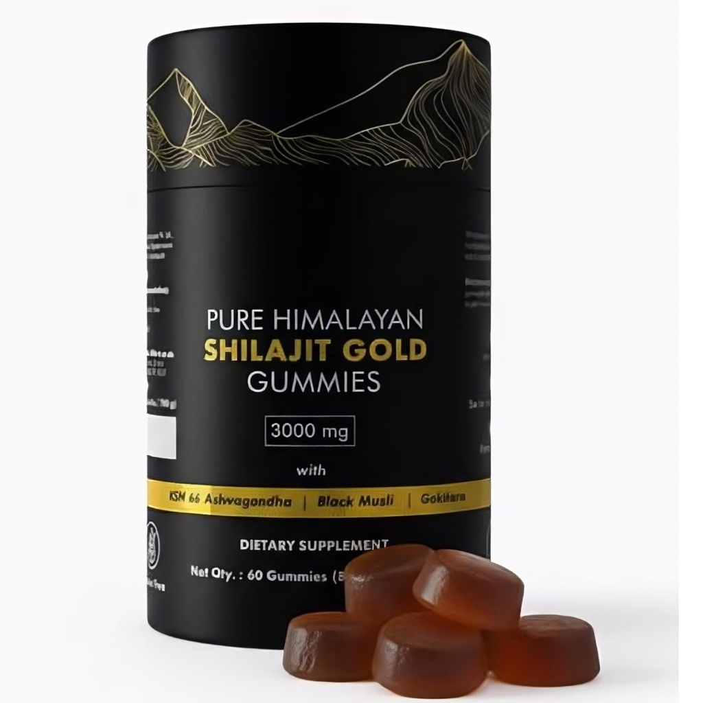 纯喜马拉雅省Shilajit Gummys Gold级 与 Ashwagandha & Fulvic Acid | 无糖能源,Stamina & Immune 支持男女 | 85+ Trace Minerals | 非GMO & 100% 天然 | 60 Counter
