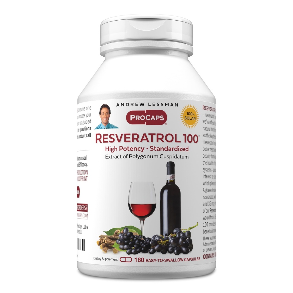 Andrew Lessman Resveratrol-100mg - 180 Capsules - 红酒的受益者,自然产生的抗氧化剂,没有酒精. 添加免费
