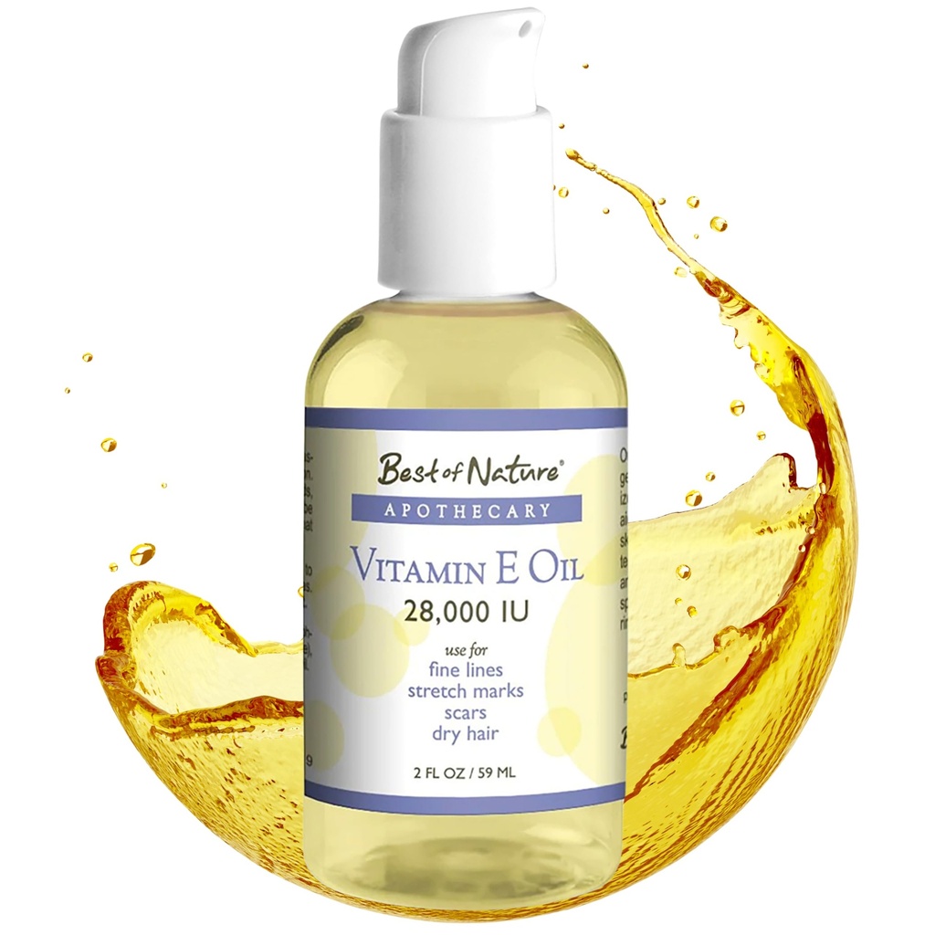 Best of Nature Vitamin E Oil 28,000 IU, 含分形椰子的无浓缩润滑剂 - 头发、皮肤、面部和手部的损伤修复公式