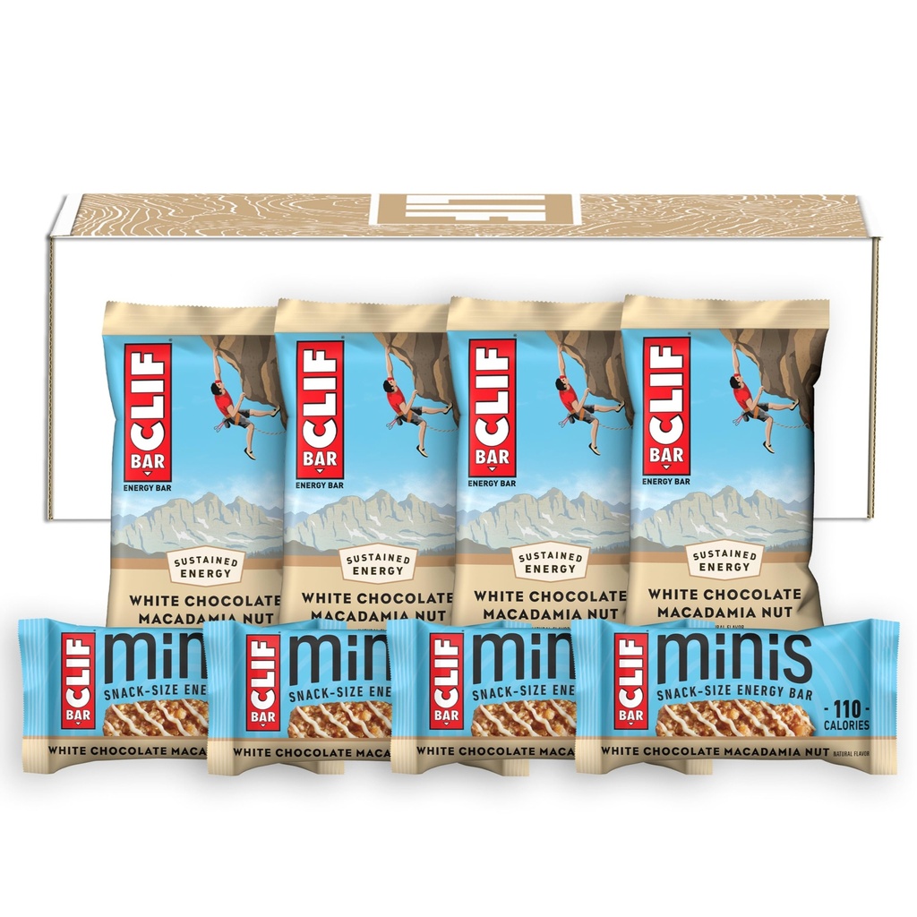 CLIF BAR - 白色巧克力 Macadamia Nut Flavor - 全尺寸和迷你能量棒 - 用有机 Oats制造 - 非GMO - 植物基 - 2.4 oz.和 0.99 oz.(20 计)