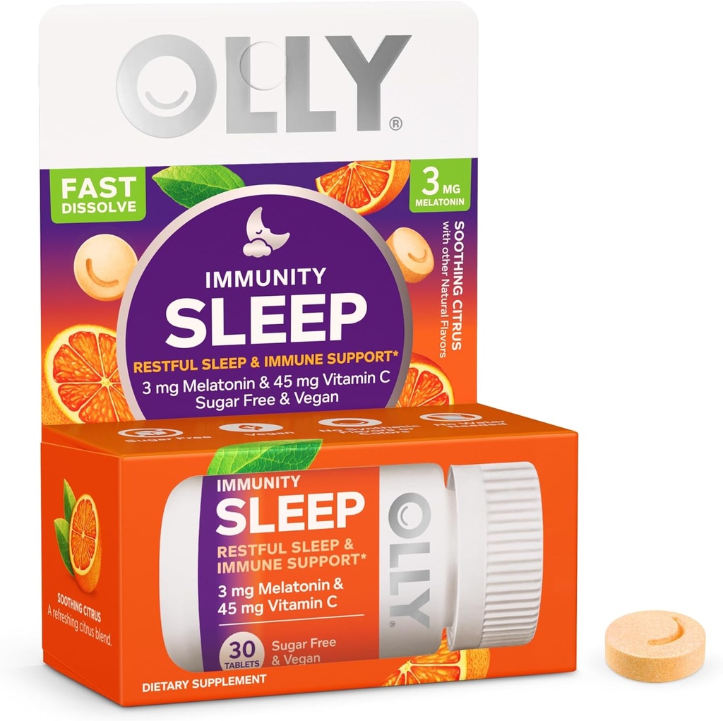OLLY 豁免睡眠快速溶解,3mg Melatonin,维生素C,Citrus Flavor,30天供应 - 30计