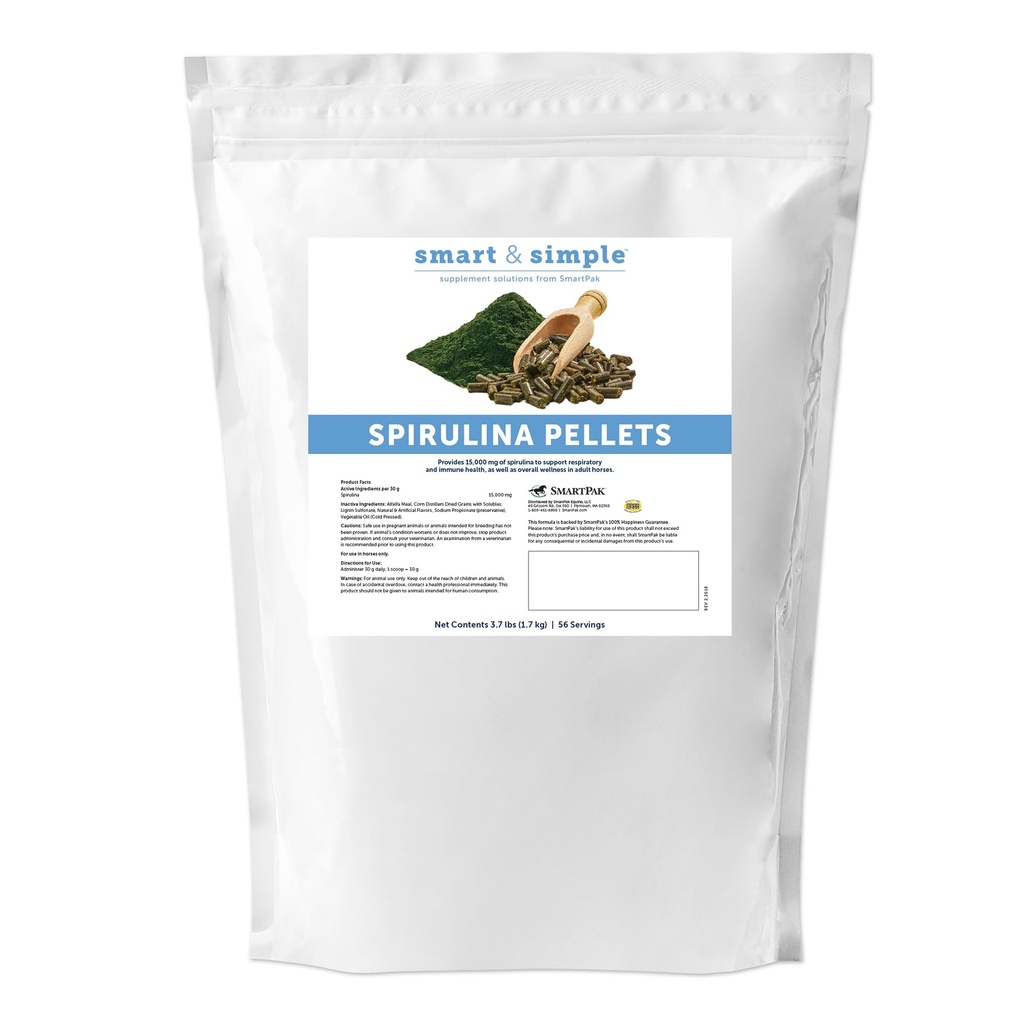 Smart & Sempirulina Pelles for Horse QQ 免疫支持, 马的呼吸辅助 ~ 方便和美味的苹果香蕉 Flavor → 56 services → 3.7 lb Bag