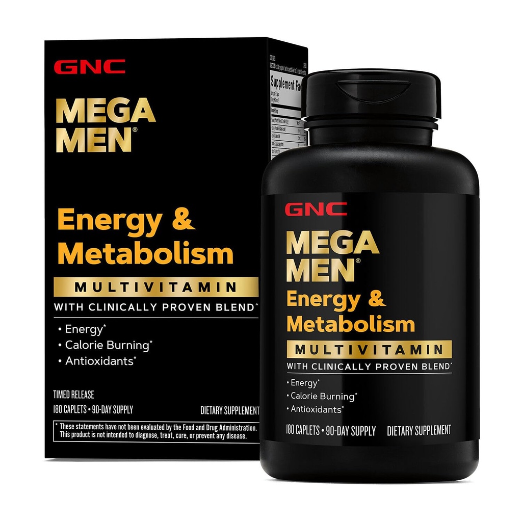 GNC Mega Men Energy & Metrobolism 多维塔明卡普列斯,临床证明能感觉更好,卡罗里烧,聚焦,100mg咖啡因,热致生,Imune,B维生素,定时释放,180计,90天供应