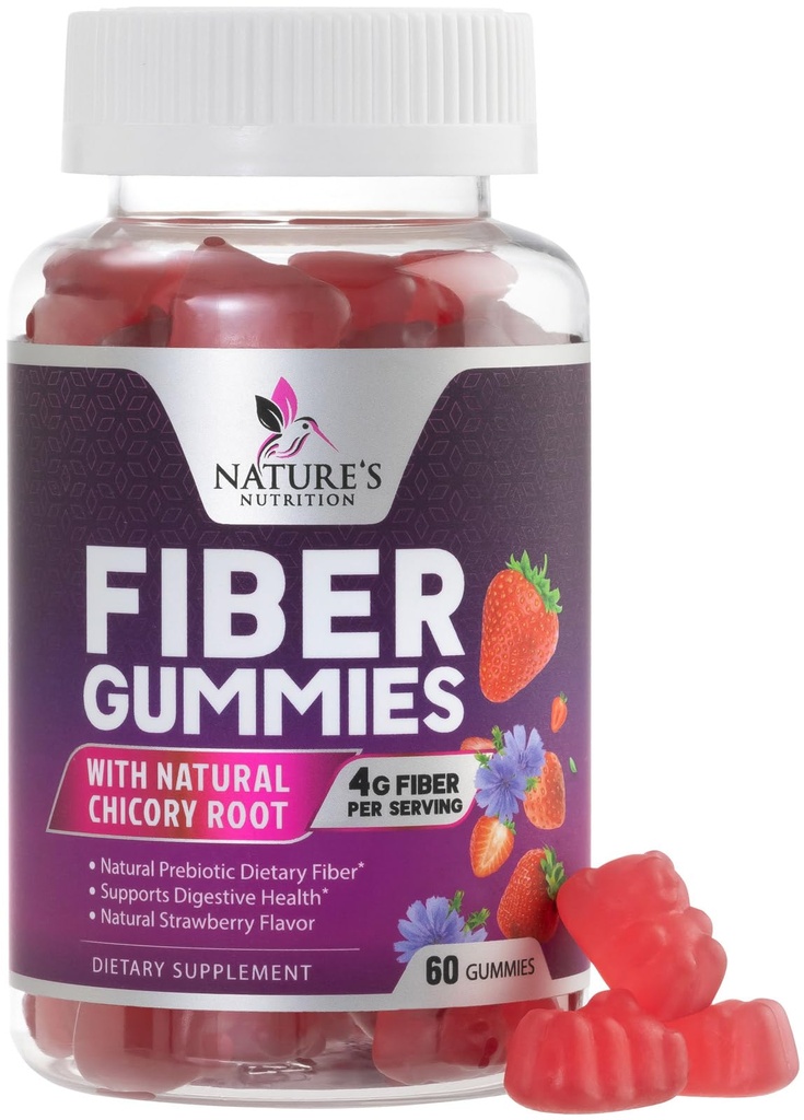 Fiber Gummys for adderns 4g - 以植物为原料的Fiber Gummy 消化健康与规律支持补充,每日Pubiotic 补充支持女性和男性的Gut健康,Vegan - 60 Gummys