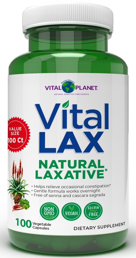 生命星球 - 用于偶发便秘的Vital Lax Natural Laxative Cleanse 补充品,配有氢氧镁,滑石榆,阿罗,和Triphala支持Bowel Regularity 100 Capsules