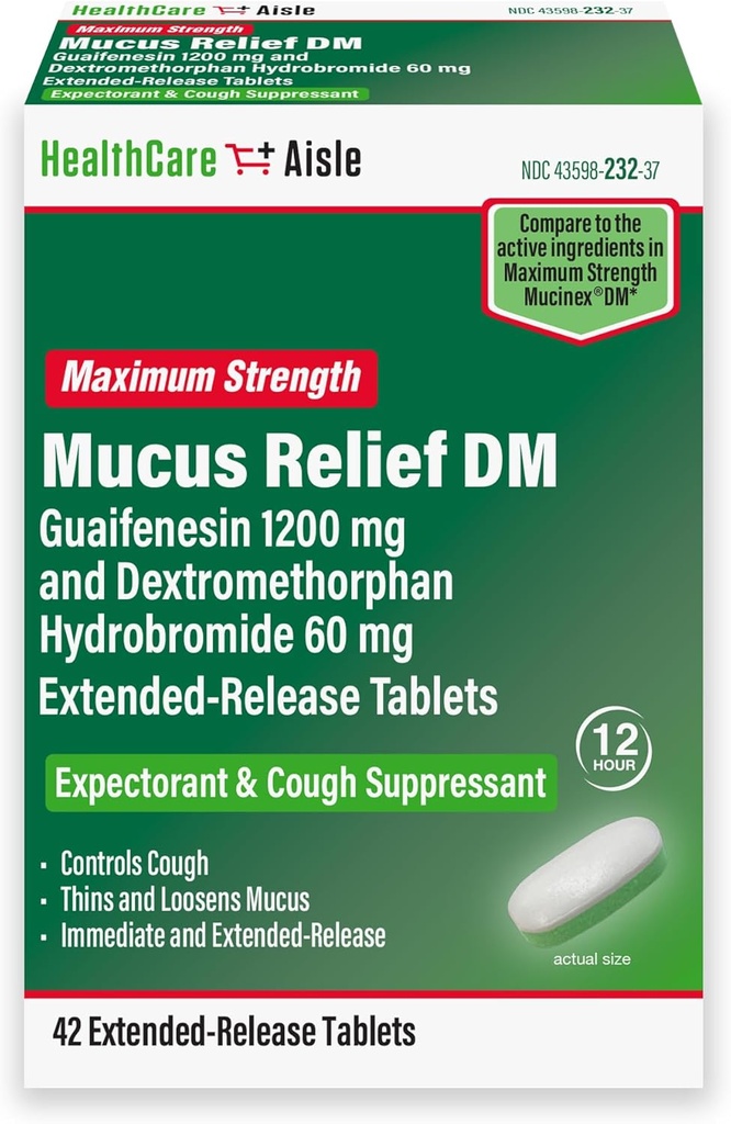 Guaifenesin 1200 mg Dexteromethophan Hydrbromide 60 mg 扩展释放片 - 42 计数 - 为胸塞消毒剂制定的肌肉减肥预测剂和咳嗽抑制剂