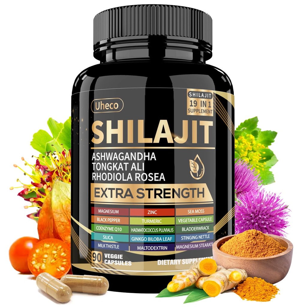 Shilajit 与 Sea Moss, Ashwagandha, Tongkat Ali - Shilajit Pure Himalayan 有机富尔维酸卡普勒斯 - 90