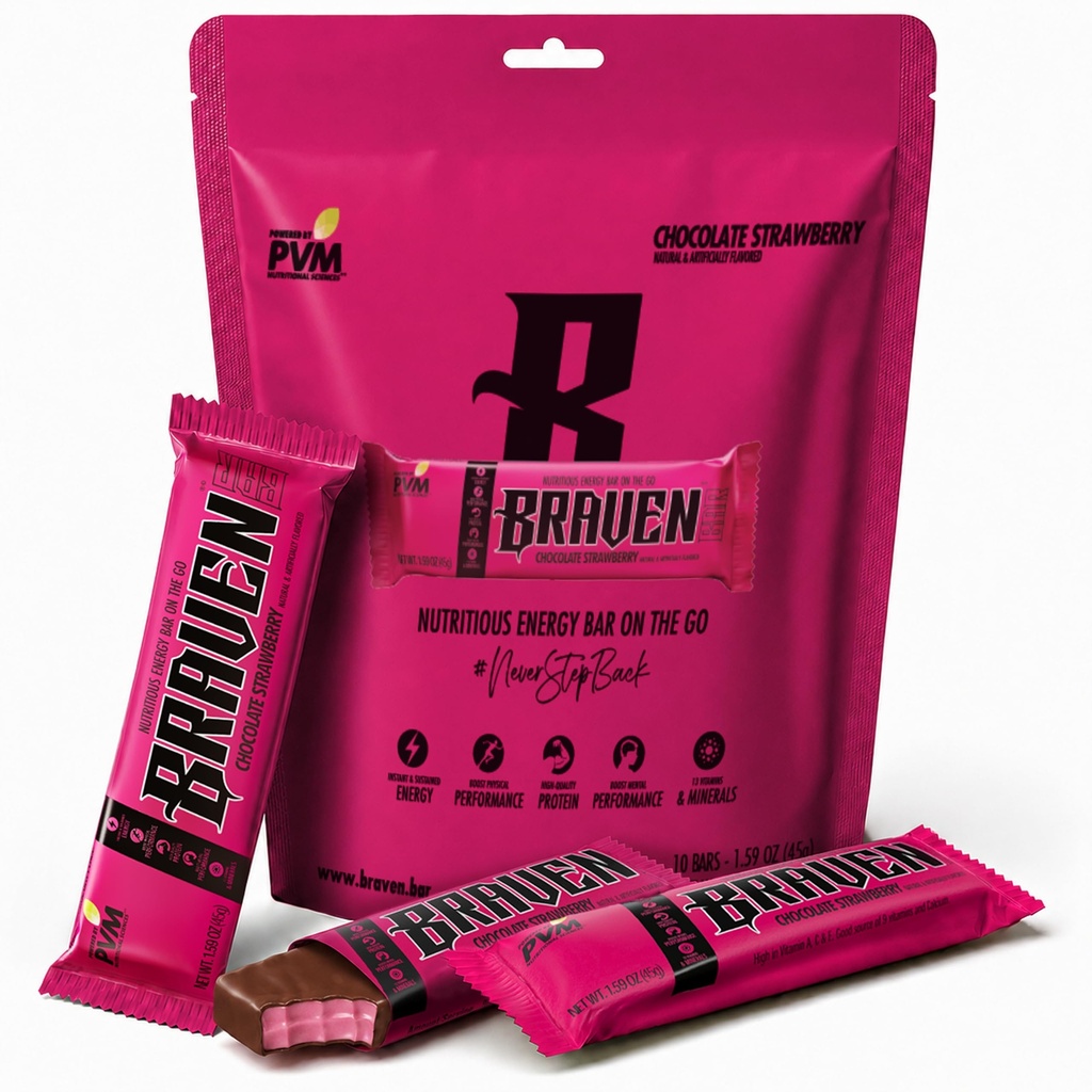 Braven Bar 巧克力草莓能源酒吧(1.59 oz,Pack of 10) – Energy Chews with 5g 蛋白质 – On-the-Go Energy Snacks for running, Hiking, and Sports - Gluten Free Snacks for 持久能源靴