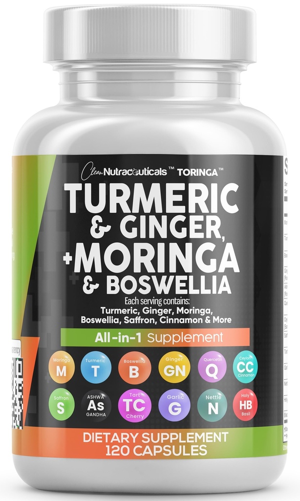 纯净营养素 Turmeric Moringa Supplement QQ 姜子 Boswellia Saffron - 锡兰肉桂,塔尔特樱桃,奎西丁加里特尔·内特尔圣巴西尔的男女补编 - 1Pack