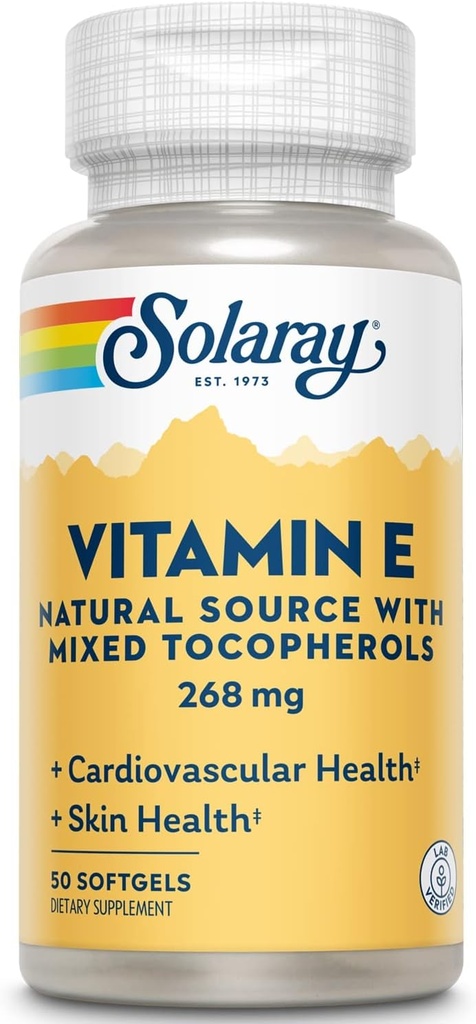 Solaray维生素E d-Alpha Tocopherol 268mg(400 IU) 心与皮肤健康,抗氧化剂活动支持(50个计数)
