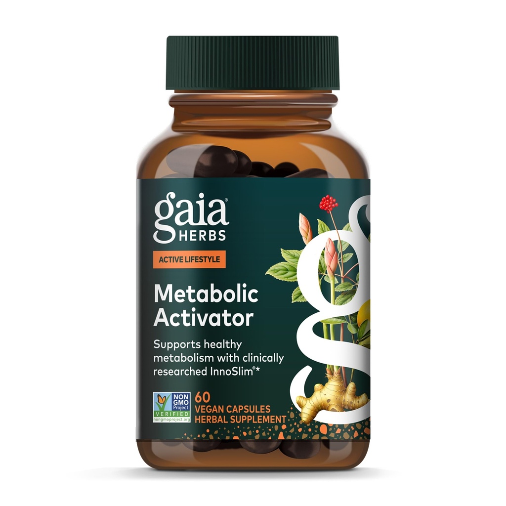 Gaia Herbs 代谢激活器 - 支持代谢的自然能量补充器 - 由 Panax Notoginseng & Astragalus 提取器制造 - 免乳品,大豆和葡萄糖 - 60 Capsules (60 services)