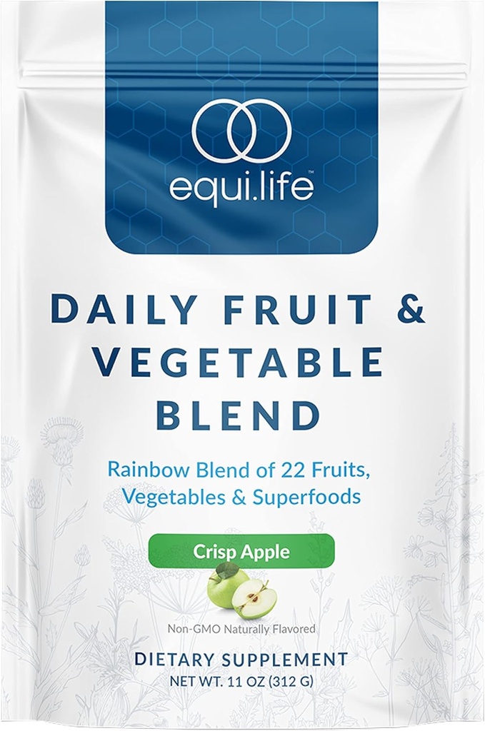等效生活日报水果和蔬菜混合物,超级食品抗氧化剂补充品,Crisp Apple Flavor与维生素C, Fiber,以及9种基本氨基酸,支持能量,低糖,维冈,30种服务