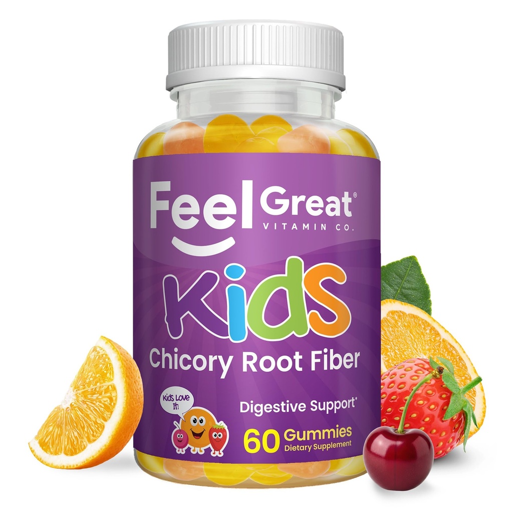 Feel Great Vitamin Company Fiber Gummys for Kids for Entertainive Support – 儿童便秘救济 – 水果烧焦的可口味 – Gummys – 蔬菜补充 – 60天供应
