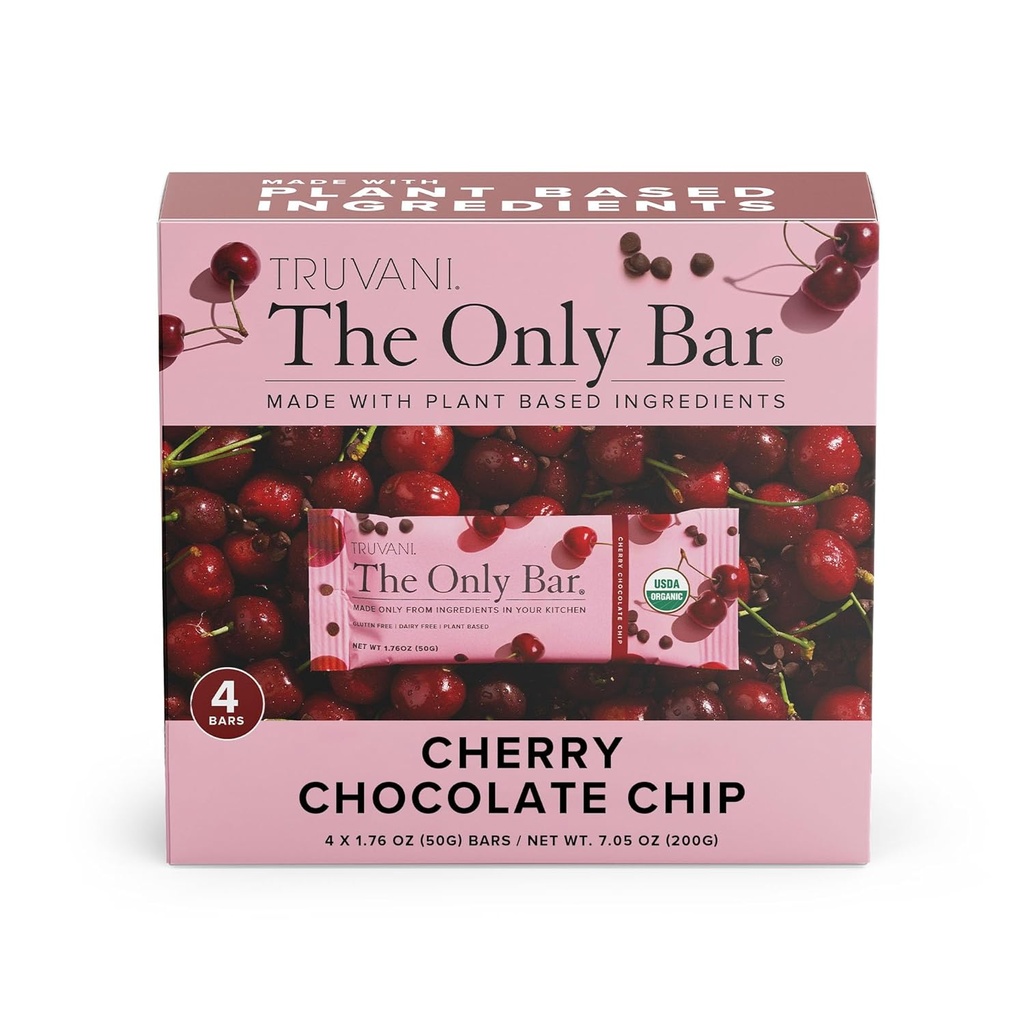 Truvani Plant Snack Bars 樱桃巧克力芯片 4 Pack 5g 蛋白质 USDA 有机体 和 Vegan 唯一的酒吧 奶制品 豆类 和 Gluten Free → 个人包装