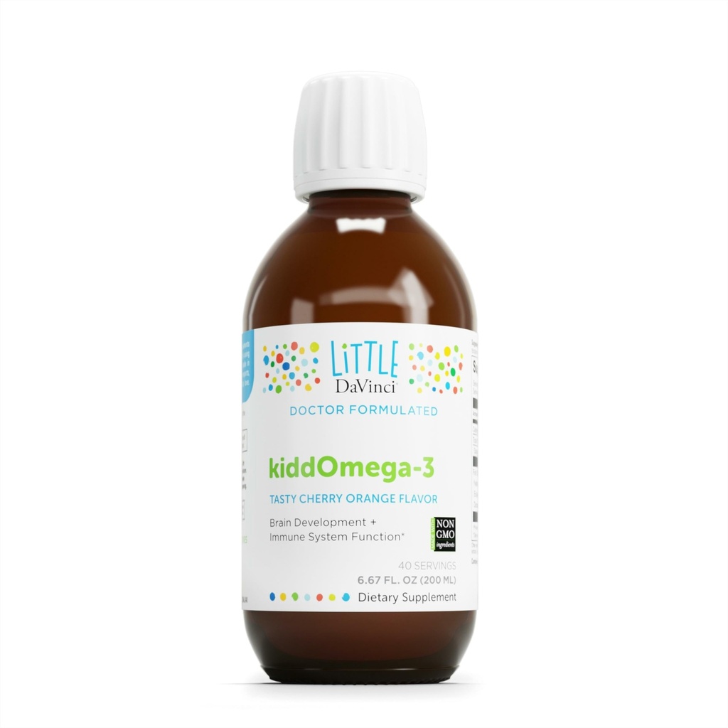 DAVINCI Labs kiddOmega-3 - 儿童液体Omega-3 补充 - 免疫系统、焦点和大脑支持* - 与Monk水果、DHA、EPA和更多 - 樱桃橙Flavor - 200mL