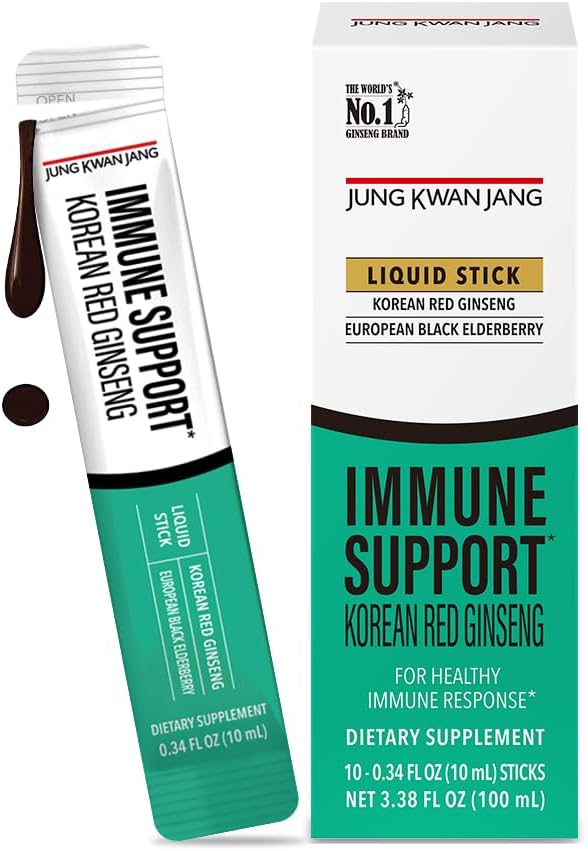 JUNG KWAN JANG 韩国红Panax Ginseng(800mg)和Melderberry(469mg) 免疫支持 每一次提取棒,抗氧化剂豁免补充剂和日常健康,10个计数