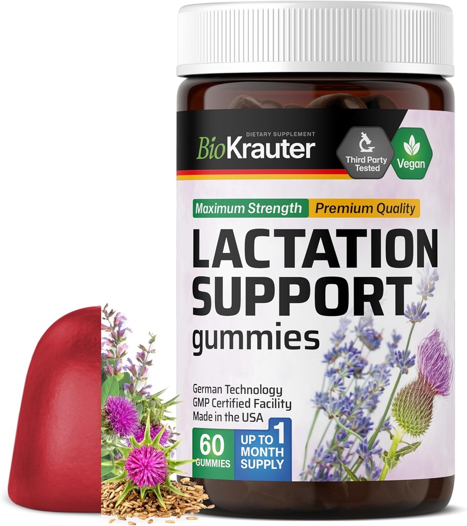 BIO KRAUTER 哺乳支持Gummys - 60 Chews - 自然哺乳补充 - Goats Rue, Fenugreek, Milk Tedle 提取 - Vegan 母乳喂养补充