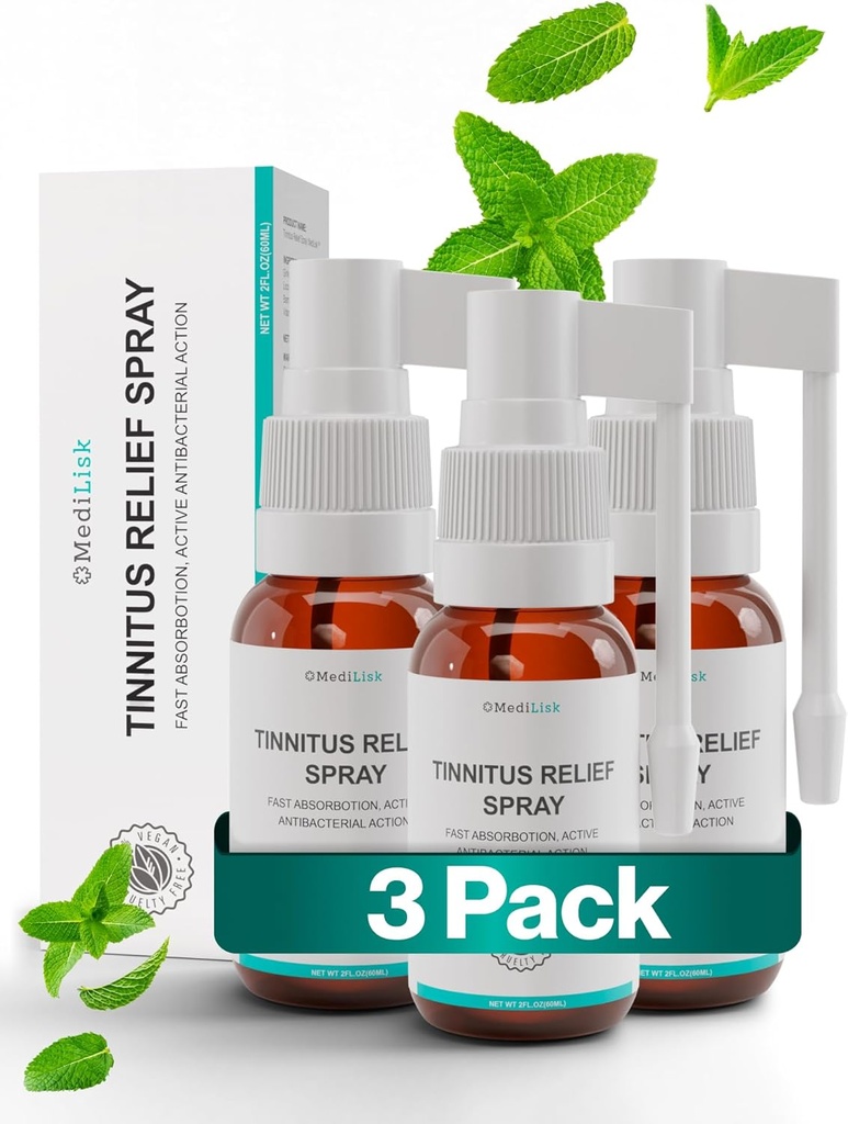 Medilisk Tinnitus Relief Spray – 支持Tinnitus Relife for Ring Ears – 草耳护理产品 – 非小行星和假人性 – 1 Fl Oz – pack of 3