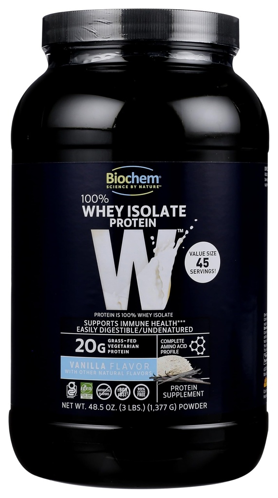 生物化学 100% Whei Isolate蛋白粉,香草Flavor, 20g 草质蛋白, Keto Friend, Gluten Free, 易消化, 蔬菜, 48.5 oz, 45 服务