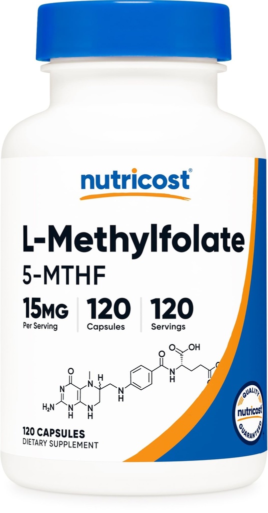 营养成本 L-Methylfolate 15mg, 120 Capsules (5-MTHF) - Vegan, 非GMO, Gluten Free