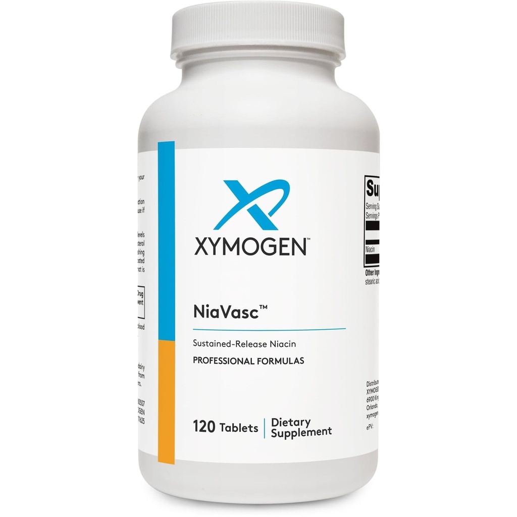 XYMOGEN NiaVasc Niacin 500mg - 持续释放Niacin以获得更小的增压效果 - 支持保持健康的血唇(120个时间释放片)