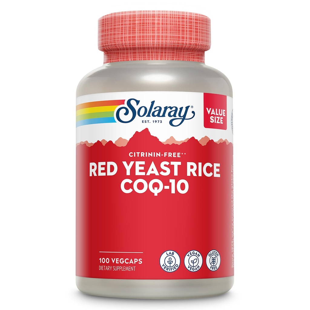 SOLARAY红酵母大米+CoQ-10 & No-Flush Niacin维生素B-3,健康心和心血管支持,非辐照和Citrin免费,60天回钱担保,100个服务,100个VegCaps