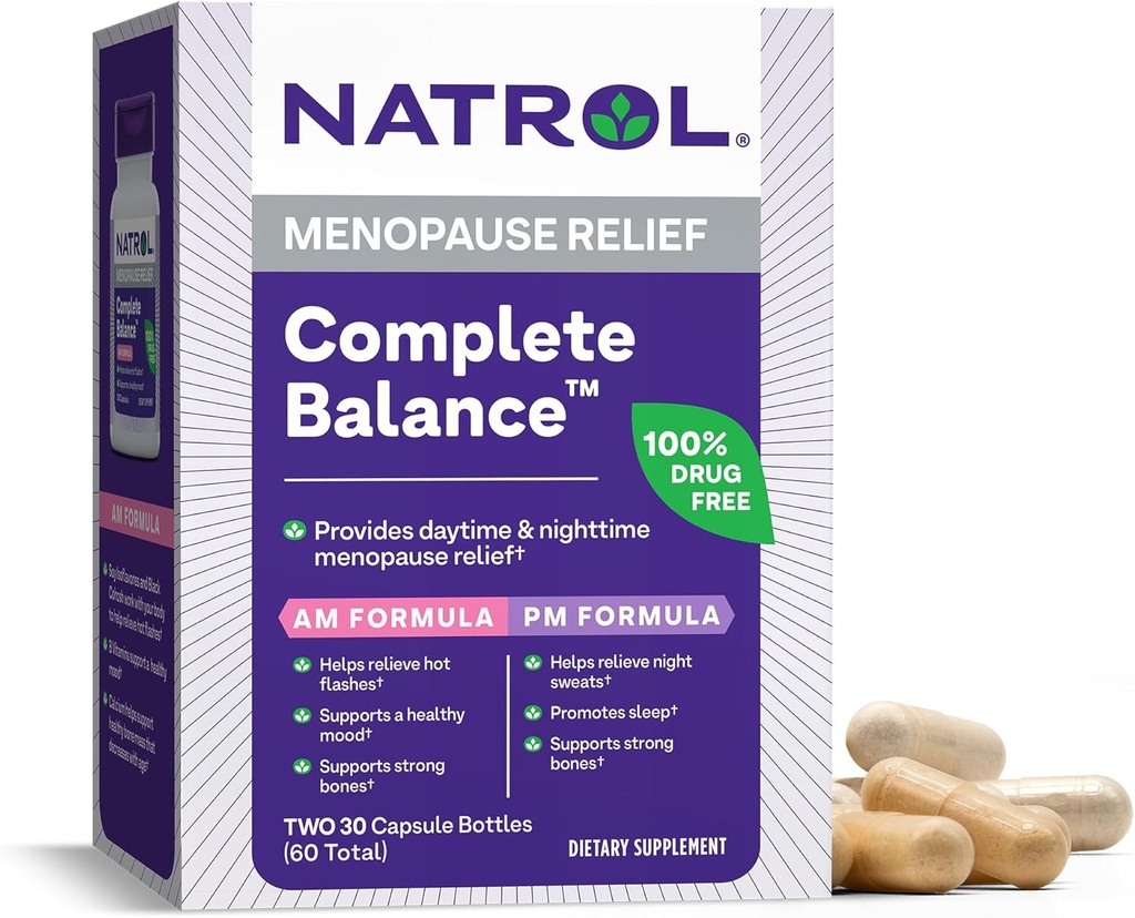Natrol完全平衡,《更年期救济饮食补充》,A.M./P.M.《更年期妇女救济》,60 Capsules,最多30天供应