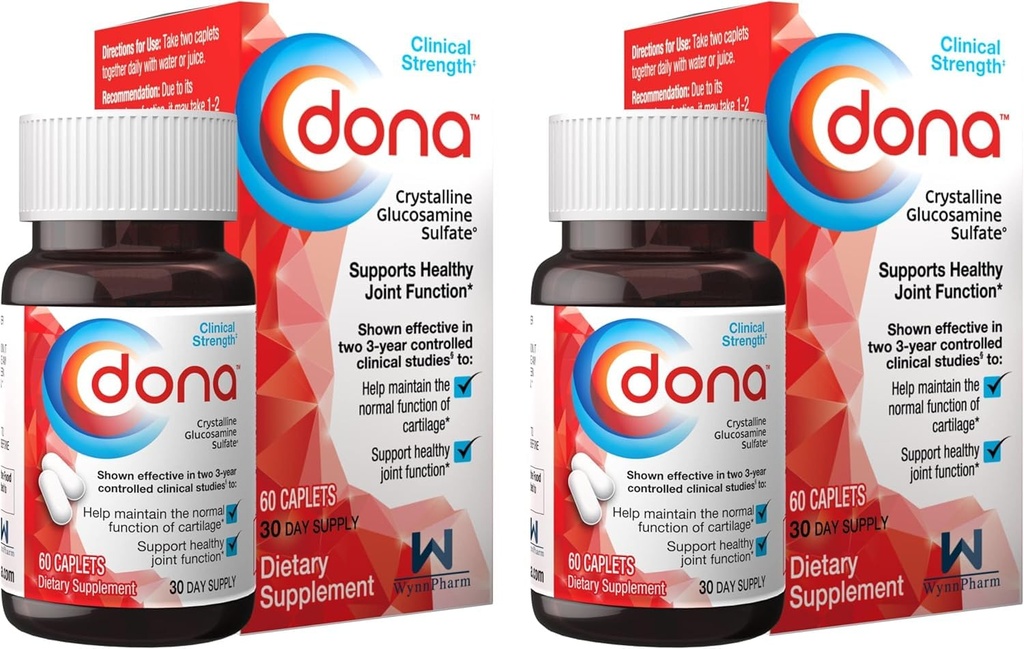 WynnPharm Dona Crystalline Glucosamine Sulfate, 750 Mg,膝盖舒适与联合健康支持联合补充药, 750 Mg, 60 Count (2 Pack).