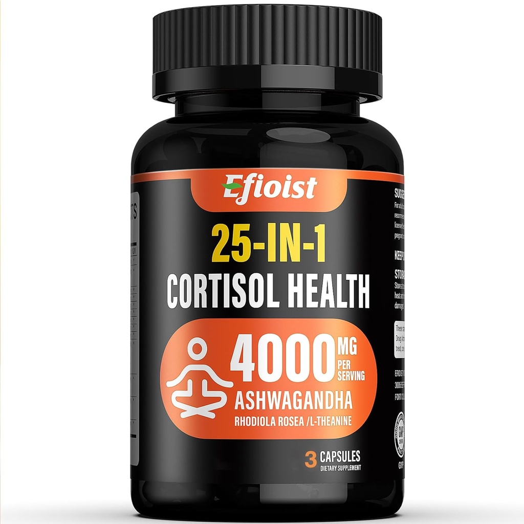 科尔蒂索尔健康补编,25-in-1的男女科尔蒂索尔减排器,与Ashwagandha、Rhodiola Rosea、L-Theanine,3 Capsules的科尔蒂索尔补充器