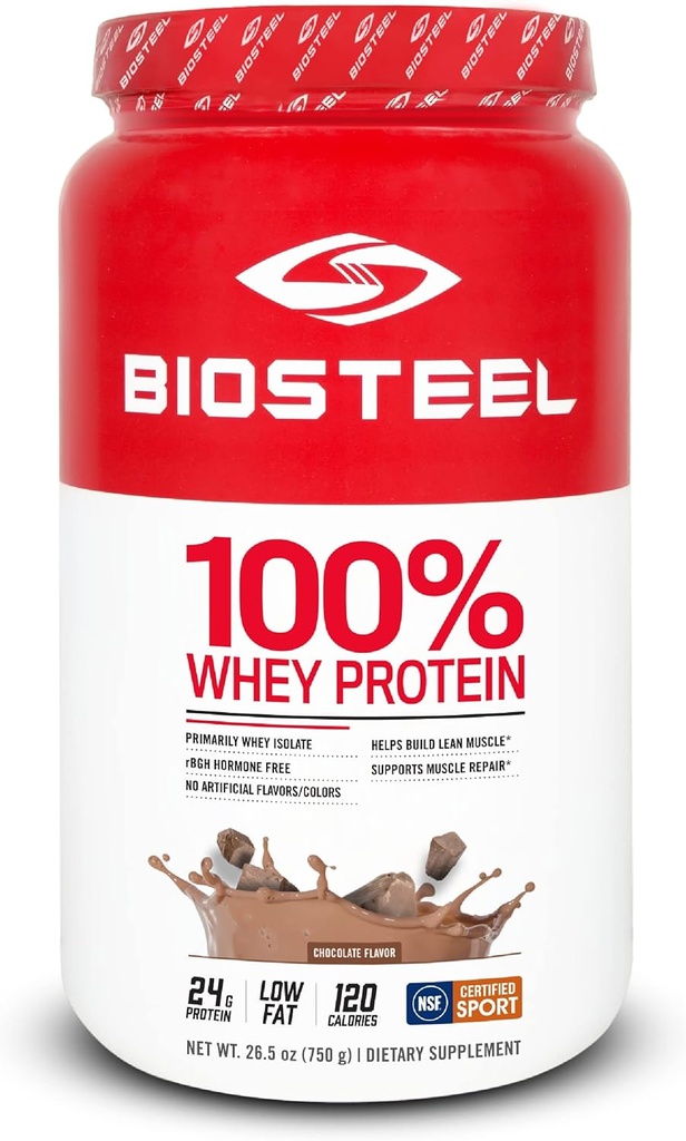 BioSteel Sports 巧克力 100% Whey蛋白粉补充剂 rBGH Hormone Free & Non-GMO Workout Formula, 25 services, 25.5 Ounces 由Pro Athletes公司,NSF 体育公司托管