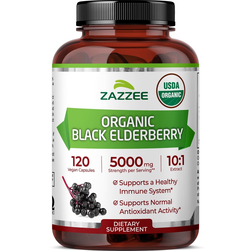 Zazzzee USDA 有机黑色长莓 10:1 提取,5000 mg 强度,120 Vegan Capsules, 2个月供应,标准化,集中 10X 提取,100%蔬菜,全自然,非GMO,美国制造