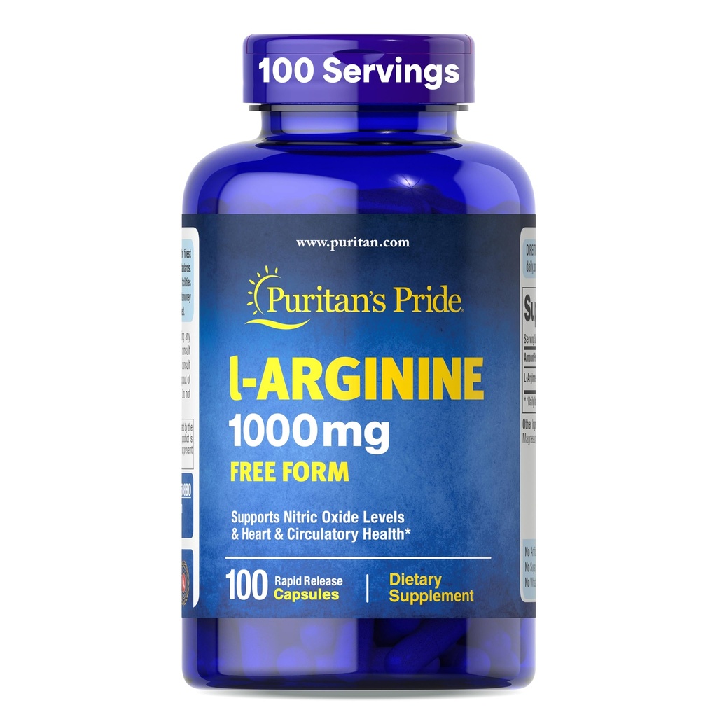 清教徒的骄傲L-Arinine 1000mg, 饮食补充支持Nitric Oxide水平和心脏与循环热, 100天供应, 100平板