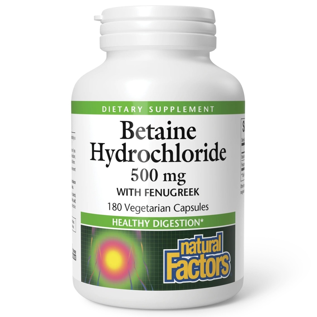 自然因素,Betaine HCL 500毫克,支持健康消化和一种健康微生物,180个胶囊(180个服务)