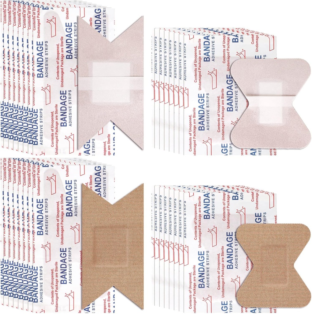 Sinmoe 100 Piecs 软件 软件 硬带 Knuckle 和 Fingetip Bandages 宽带包 伤者护理散装包 急救箱 2 尺寸, 3 x 1.5英寸, 1.8 x 2英寸(棕色)