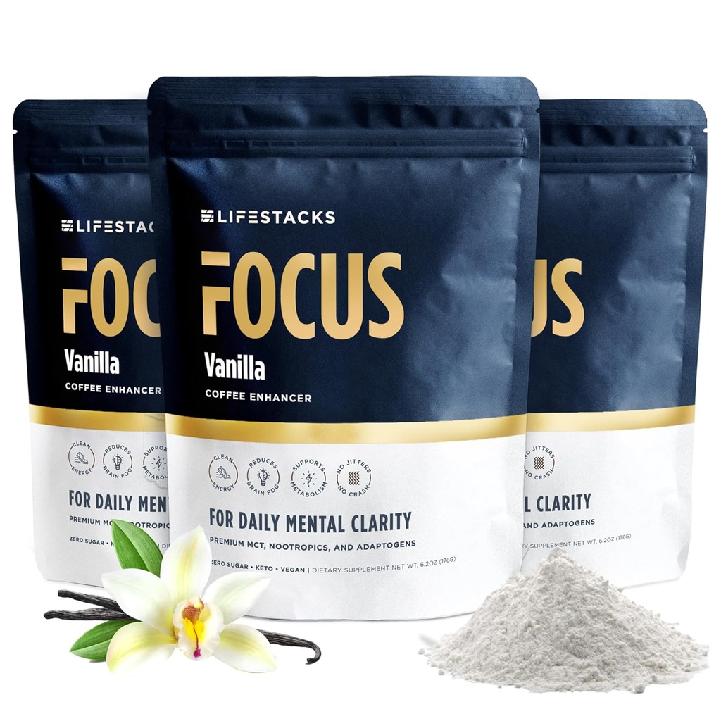 Vanilla MCT Oil 3-Pack - Boost Energy & Clarity - MCT Powder + Nootropoctics + 适应原体,用于高压咖啡体验 - Keto, Vegan, 0 Sugar - 配有陶林,L-Tyrosine,Rhodiola & More