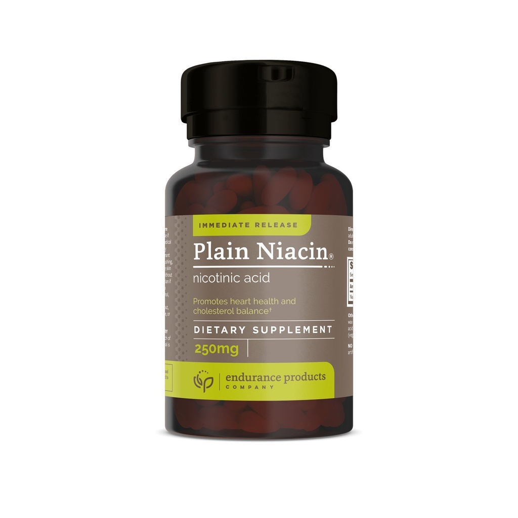 Endur Plain Niacin (Nicotinic Acid), 心脏健康与健康胆固醇平衡补充剂, 即时释放公式, Gluten Free, 250毫克(100片)