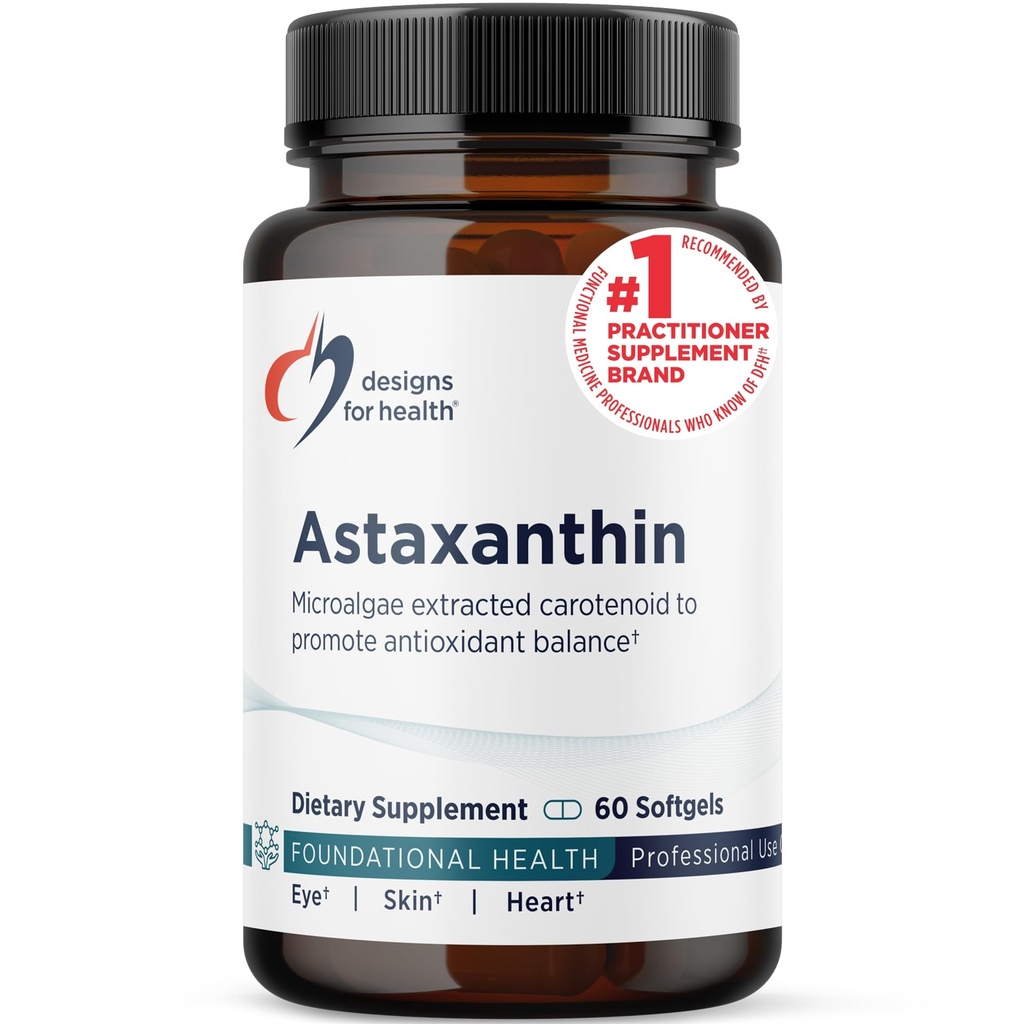 健康Astaxanthin-微藻(Heematococcus Pluvialis)提取的心血管抗氧化剂补充剂-支持心血管,GI,皮肤+眼部健康(60软胶)