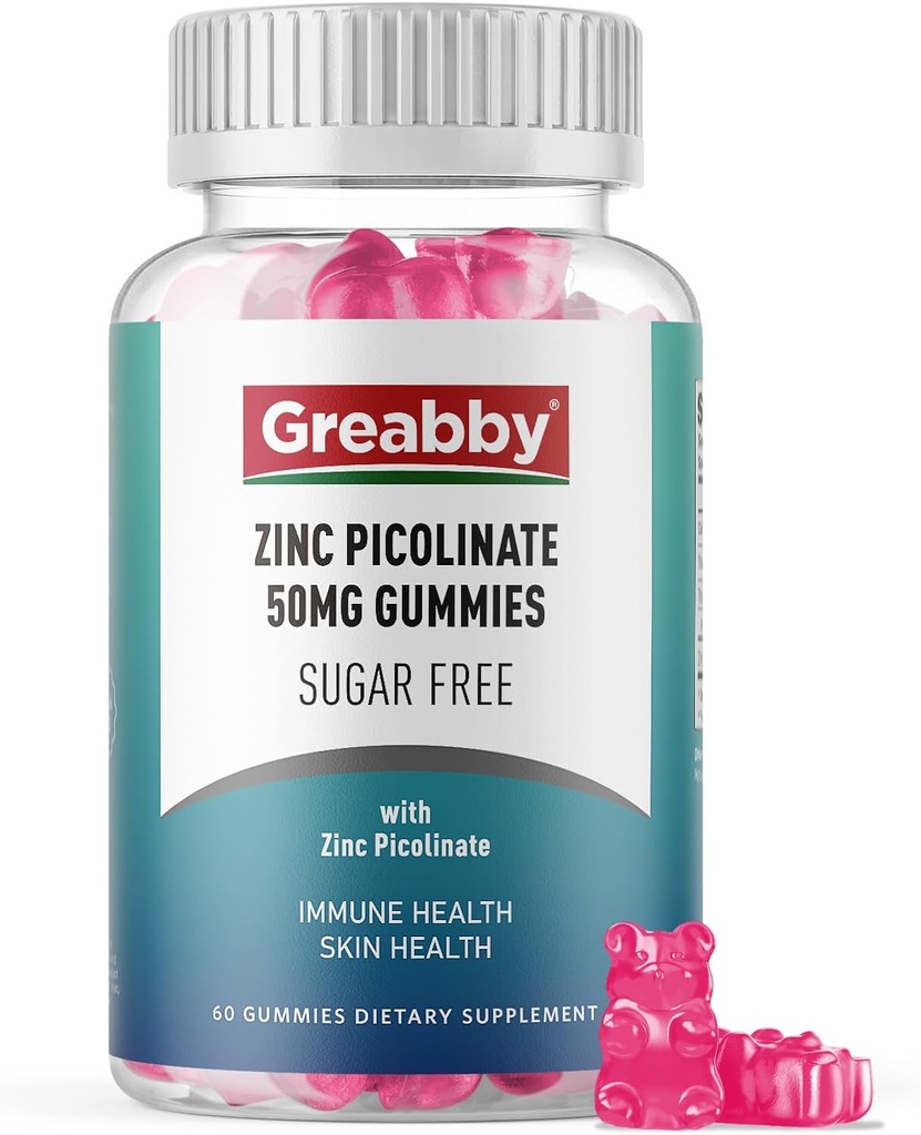 锌类(Zinc Gummys) - 锌类(Zinc Piclinate)50mg,无糖类(Sugar),高吸附性(High Absobilable Zinc Piclinate) 儿童与成年人补充,支持成长,免疫功能,皮肤健康,60 Gummys.