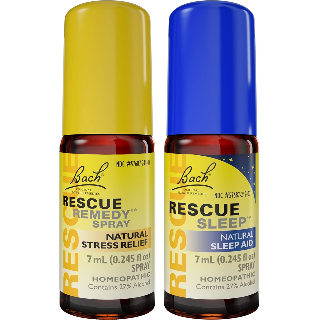 日夜舱、Bach RESCUE REMEDY喷洒、自然压力救济[和]RESCUE SLEEP喷洒、自然睡眠援助-2-Pk、Homopathic Flower Essence、Vegan、7mL Ea
