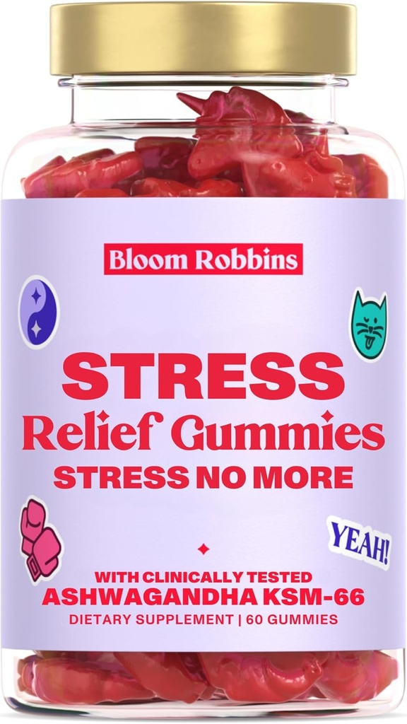 Ashwagandha Gummys - 与Ashwagandha KSM-66 & Lemon Balm 提取物的应激反应Gummys & 与KSM-66的冷静Gummys - Vegan Relaxation Ashwaganda Gummys (60县)