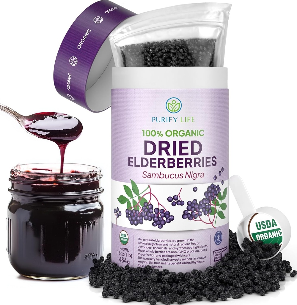 USDA 有机干草莓 1lb 散装(食品包装,可贮性袋,BPA-Free Scoop) 天然,非辐照,Raw perfect 黑草莓,Immune支持,Make Sambucus 老年莓 Syrup, 1英镑