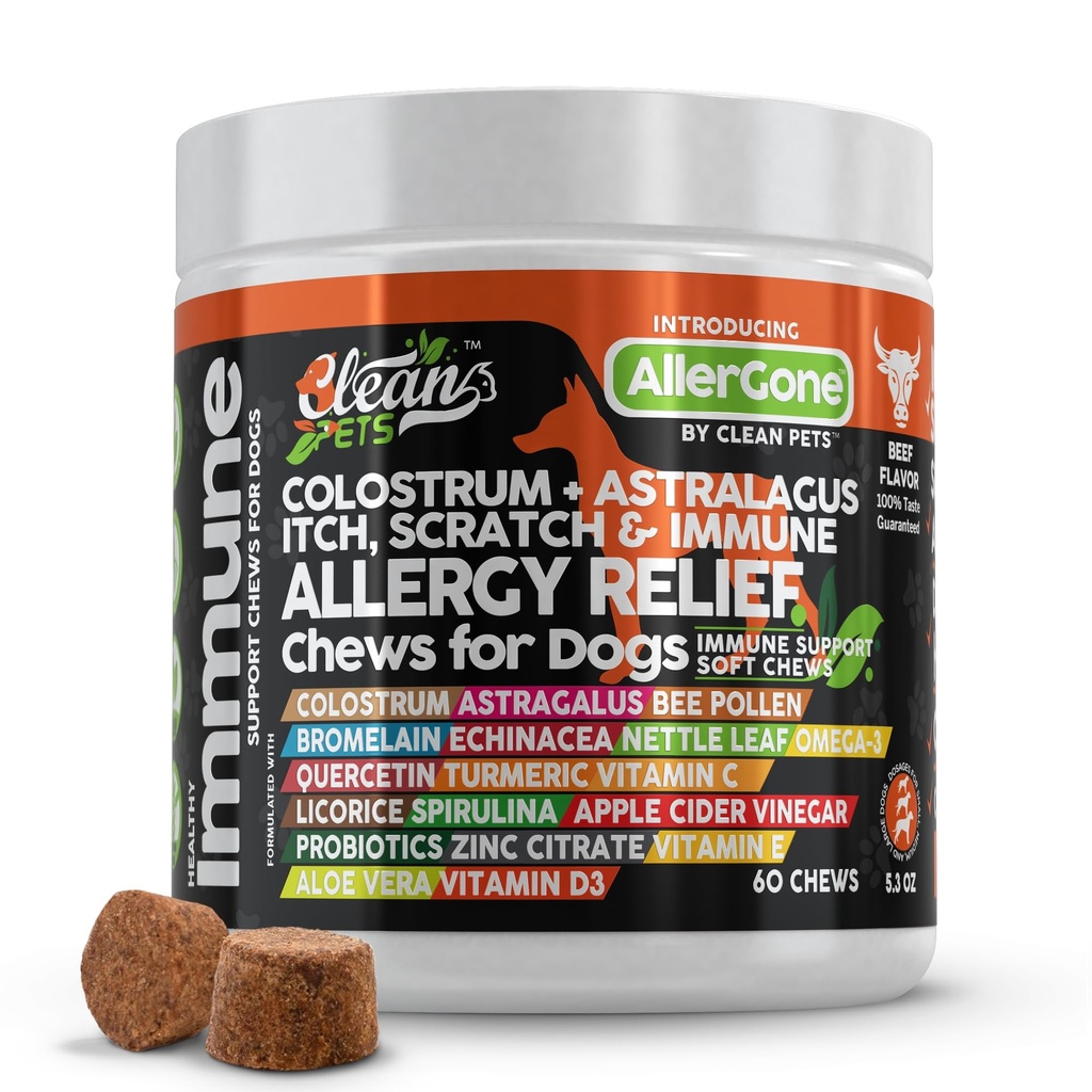 狗过敏救济 嚼子 狗皮的痒伤救济 狗皮的痒伤救济 Colostrum Astralagus Omega 3 Bee Pollen Bromelain Echinacea Nettle Leaf Quercetin Licorice 根螺旋藻 ACV 免疫 -- -- 1包