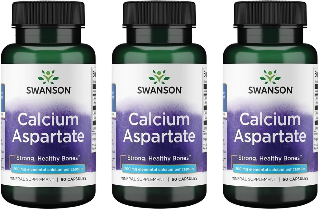 Swanson Calcium Apartate - 草药补充剂促进骨骼,心脏,和肌肉健康 - 自然公式促进整体身体健康 - (每个60个卡普尔-200mg) (3个包)