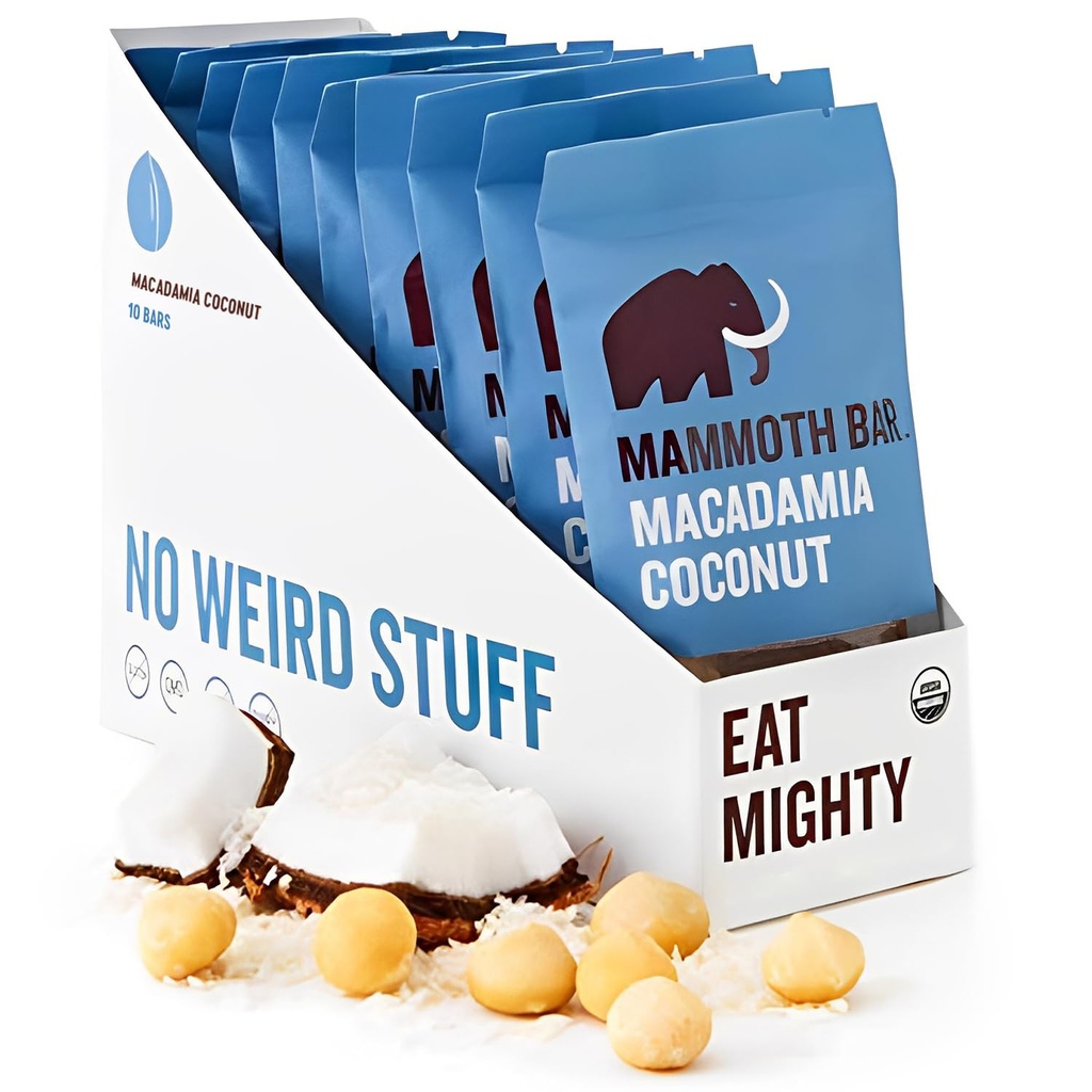 Mammoth Bar Macadamia Coconut Bar - 10 有机蛋白棒 – 高纤维 – Paleo – Gluten Free – 蛋蛋白质 – GMO Free → Raw – Premium Nuts – Prebiotic