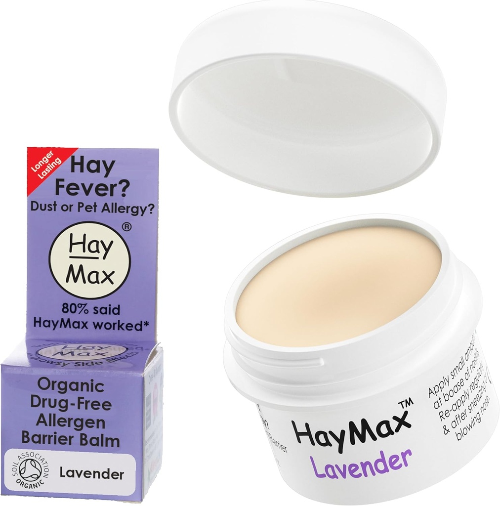 HayMax Allergen障碍物-Lavender 0.17 fl oz - 有机、天然和无醉的 Hay Fever & Alergy Relief Balm - Blocks Pollen & 其他 Allergen 粒子 - 成人、儿童和孕妇的伟大