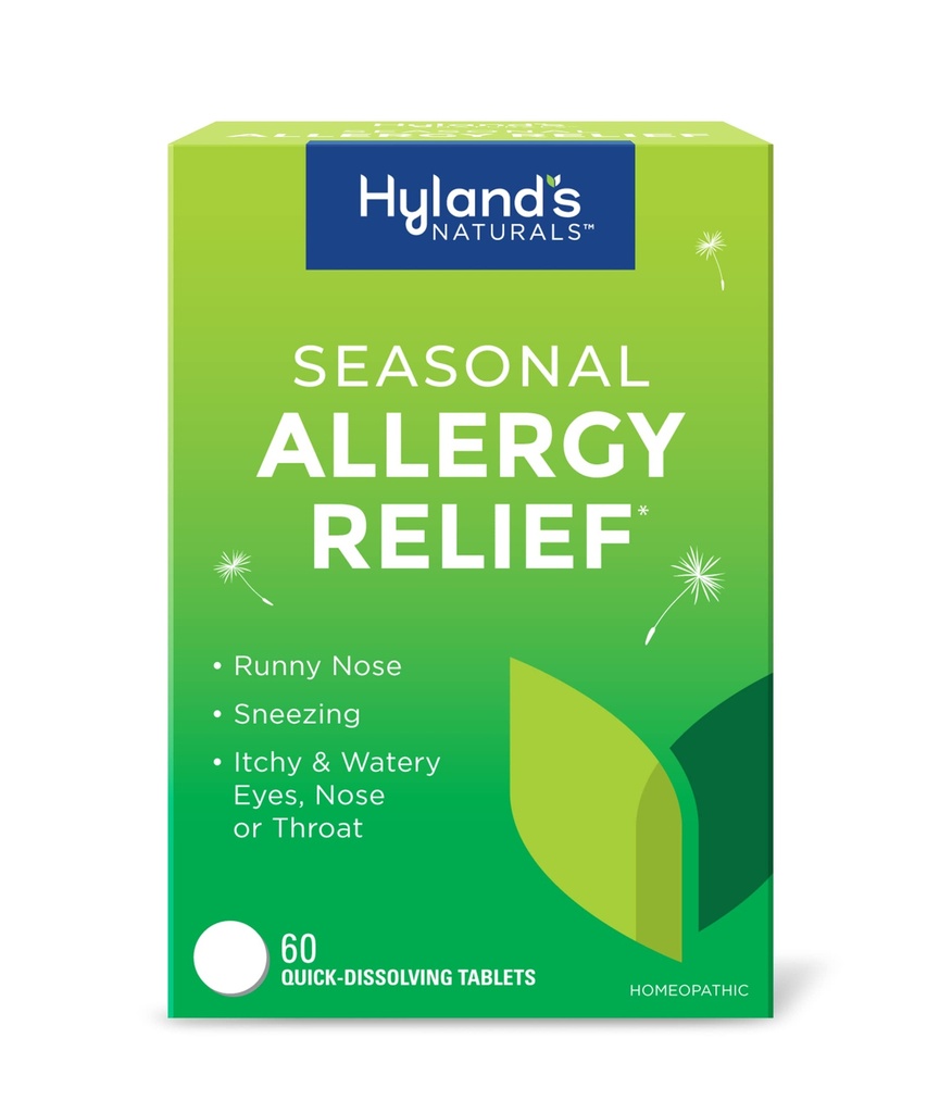Hyland的室内和室外,Non Drowsy的季节性过敏救济药丸,用于打喷嚏, Runny Nose, 痒和水眼, 鼻子或喉咙, 安全和自然, 快速溶解药片, 60 计数