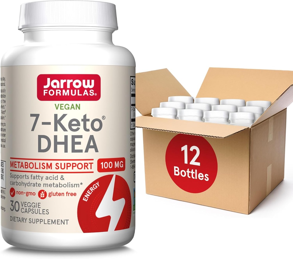 Jarrow Formules 7-Keto DHEA 100 mg,脂肪酸和碳水化合物代谢支持的饮食补充,30 Veggie Capsules,15-30日供应,12包